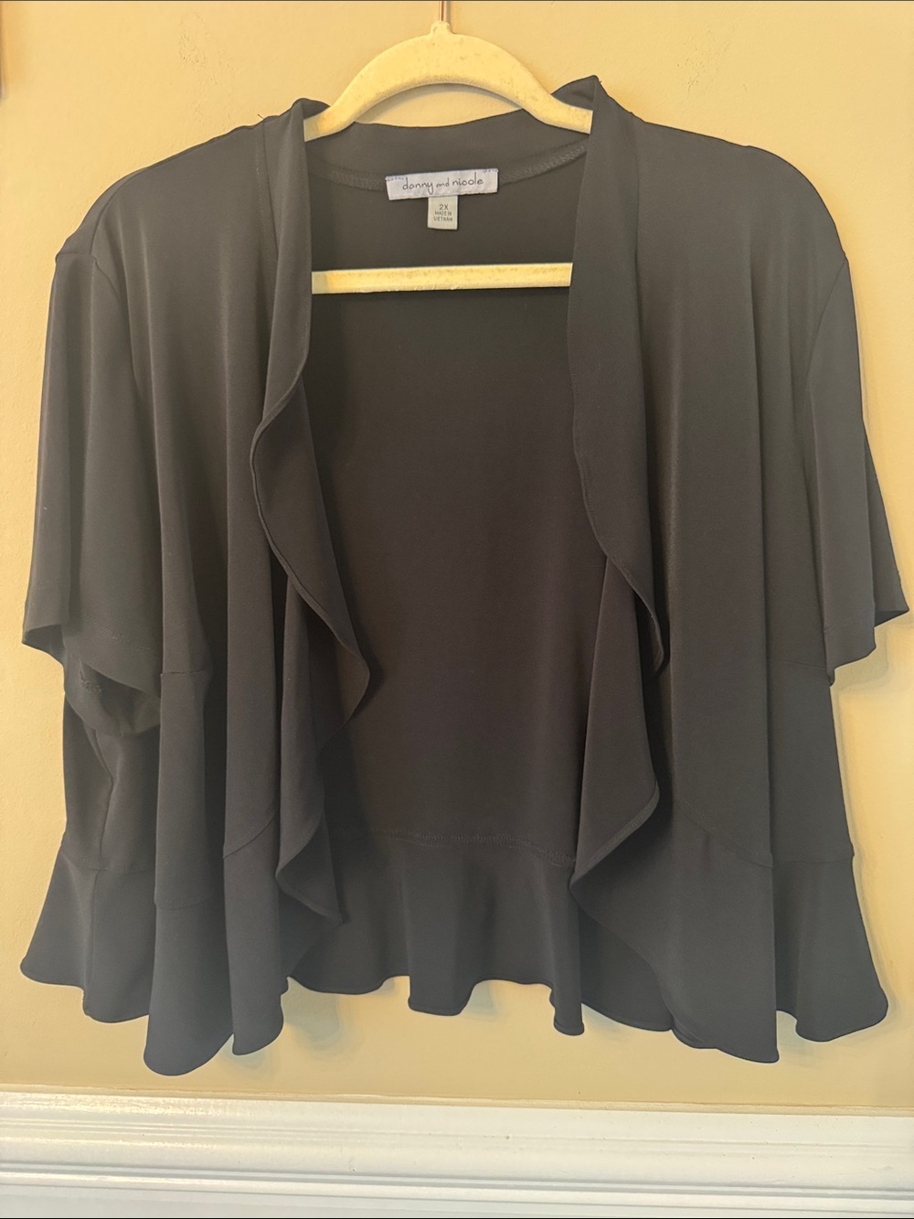 Danny & Nicole Black Ruffle-Trim Open Front Shrug